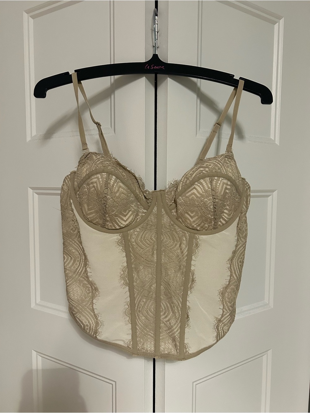 Lace Bustier Corset Top in Beige and Cream